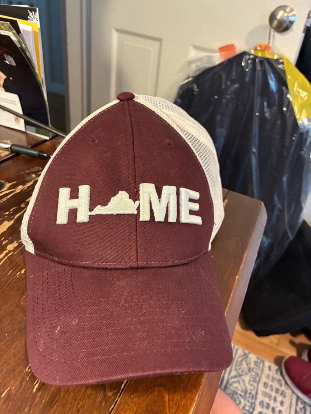 Maroon and White 'HOME' Trucker Hat with Virginia Silhouette